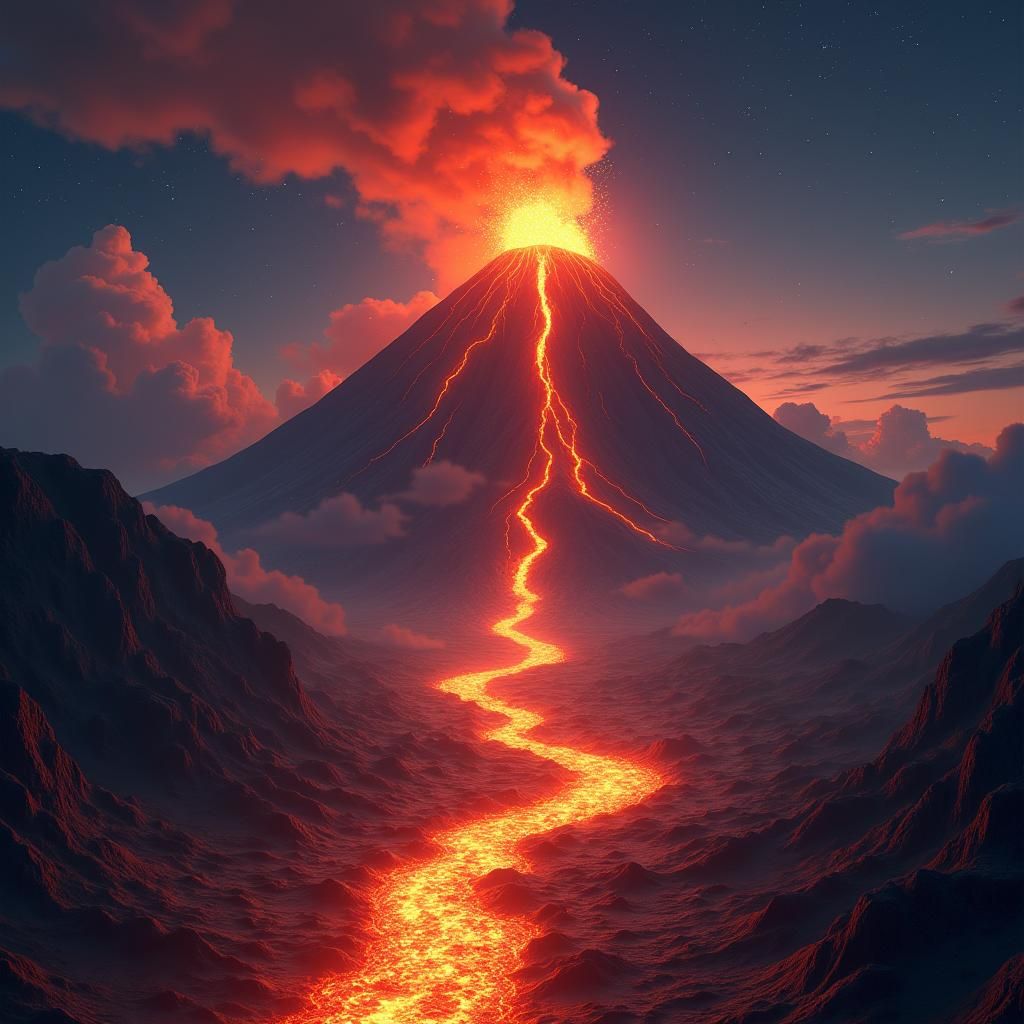 Volcano Eruption in Vibrant Anime 3D Style