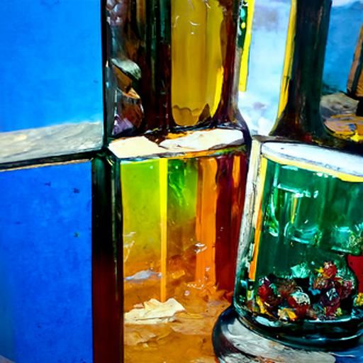 Vibrant Broken Glass Shards in Oil Painting Style