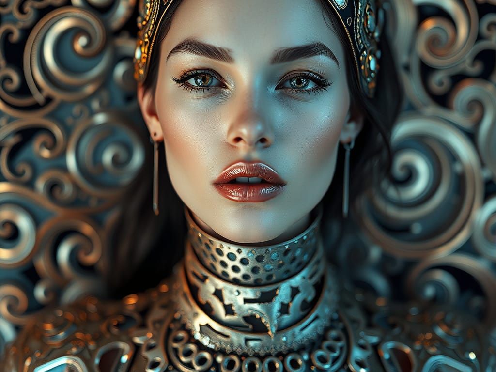 Surreal Supermodel in Metallic, Tessellated Beauty