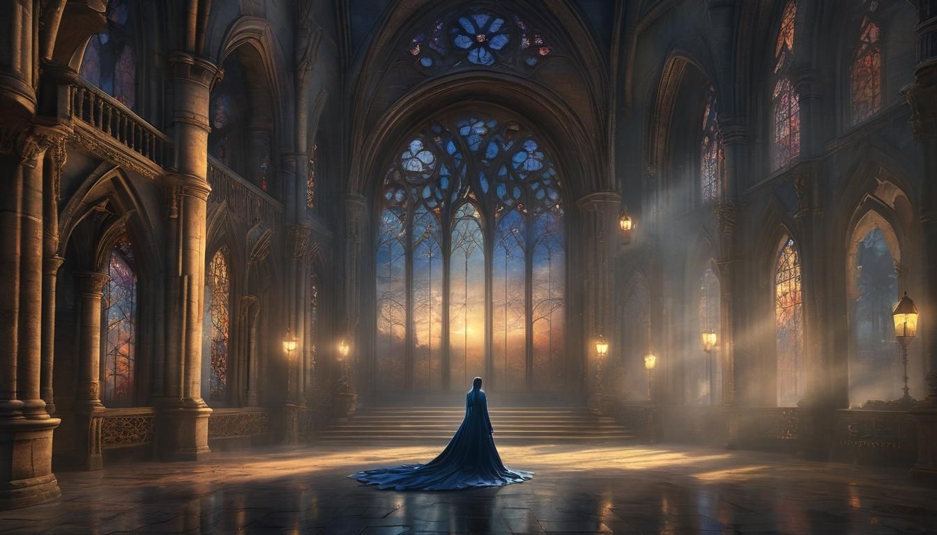 Gothic Castle Sunset: Ethereal Fantasy Art