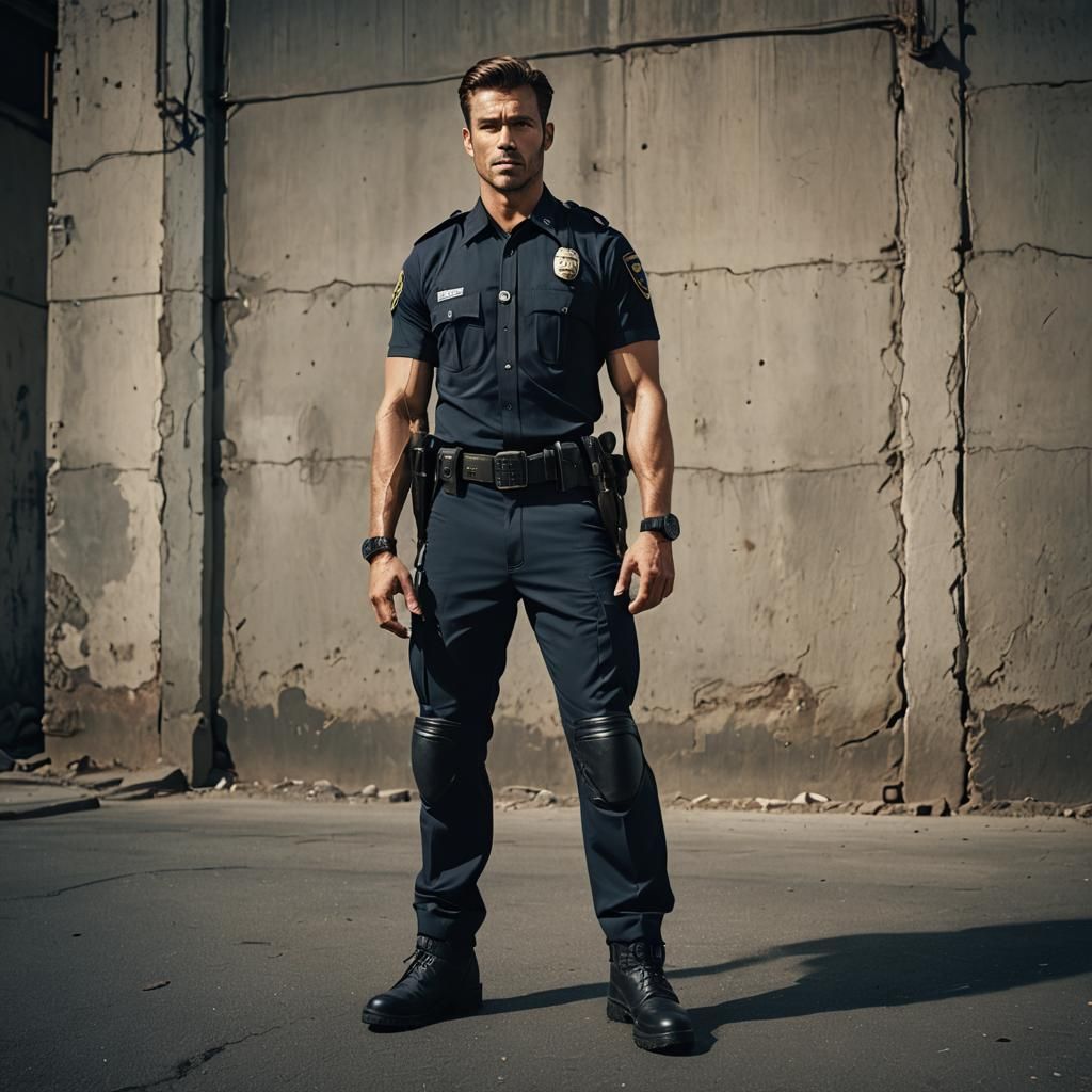 Muscular Man in Police Uniform: Cinematic Portrait