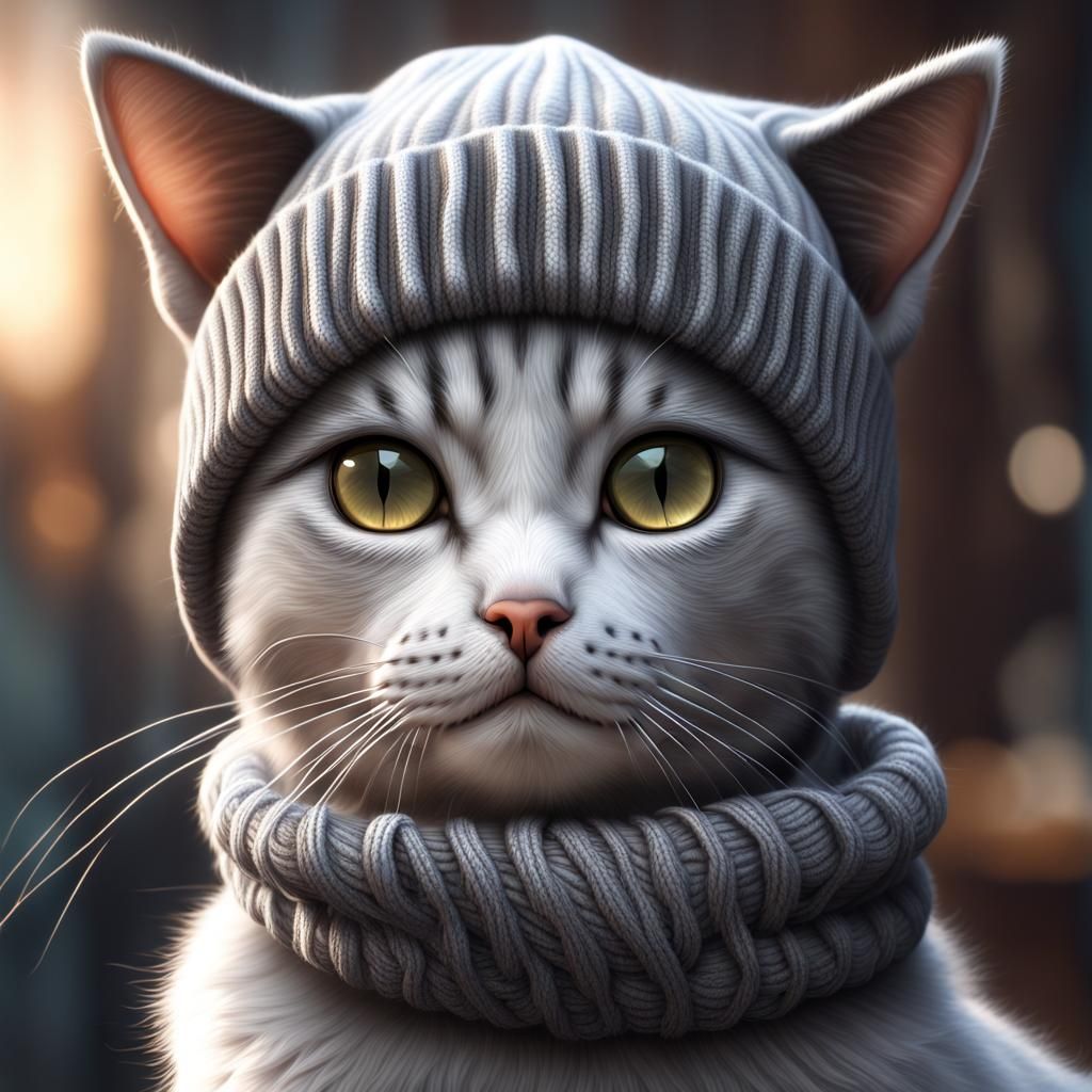 Cat wearing beanie