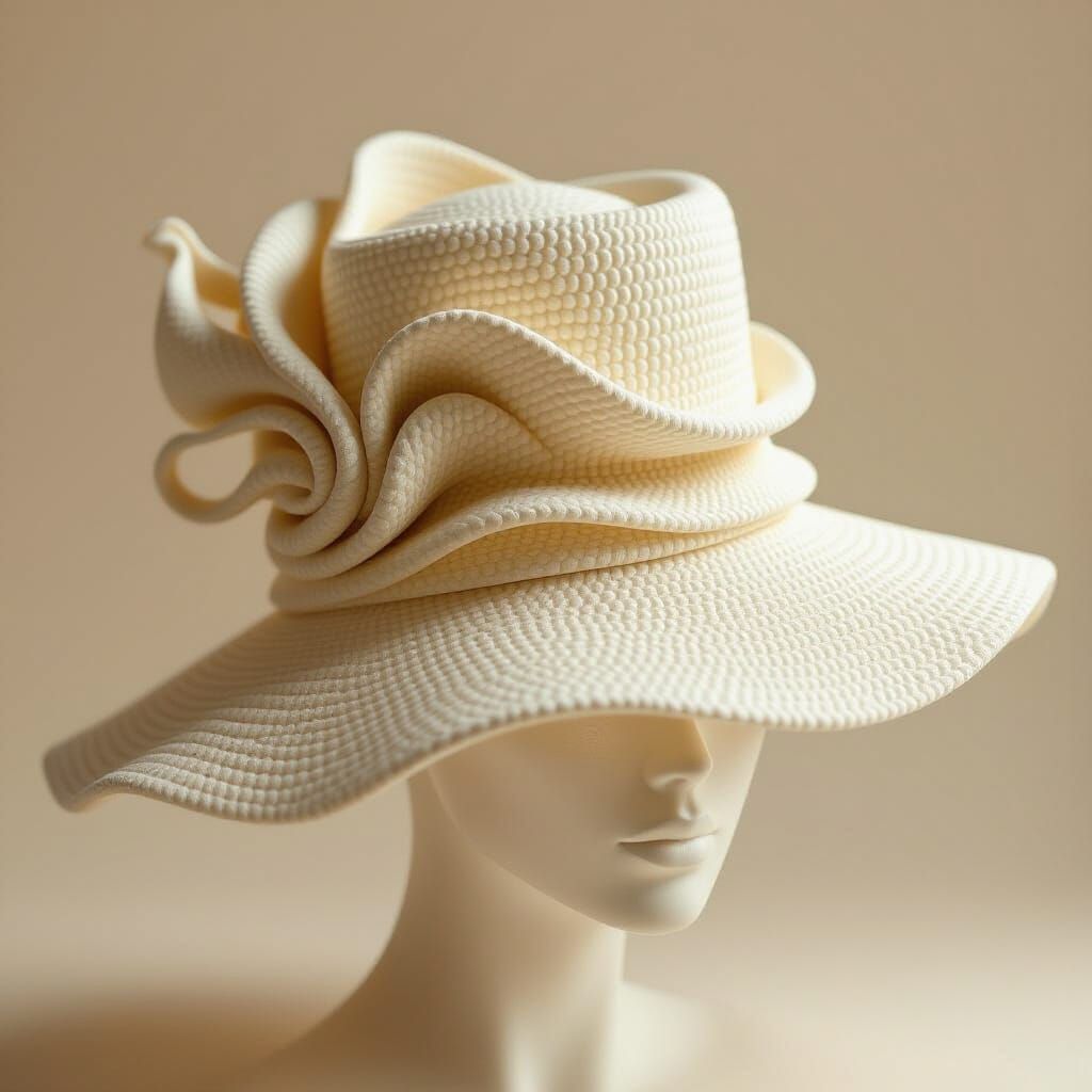 Avant-Garde Almond Milk Hat with Latte Art Patterns