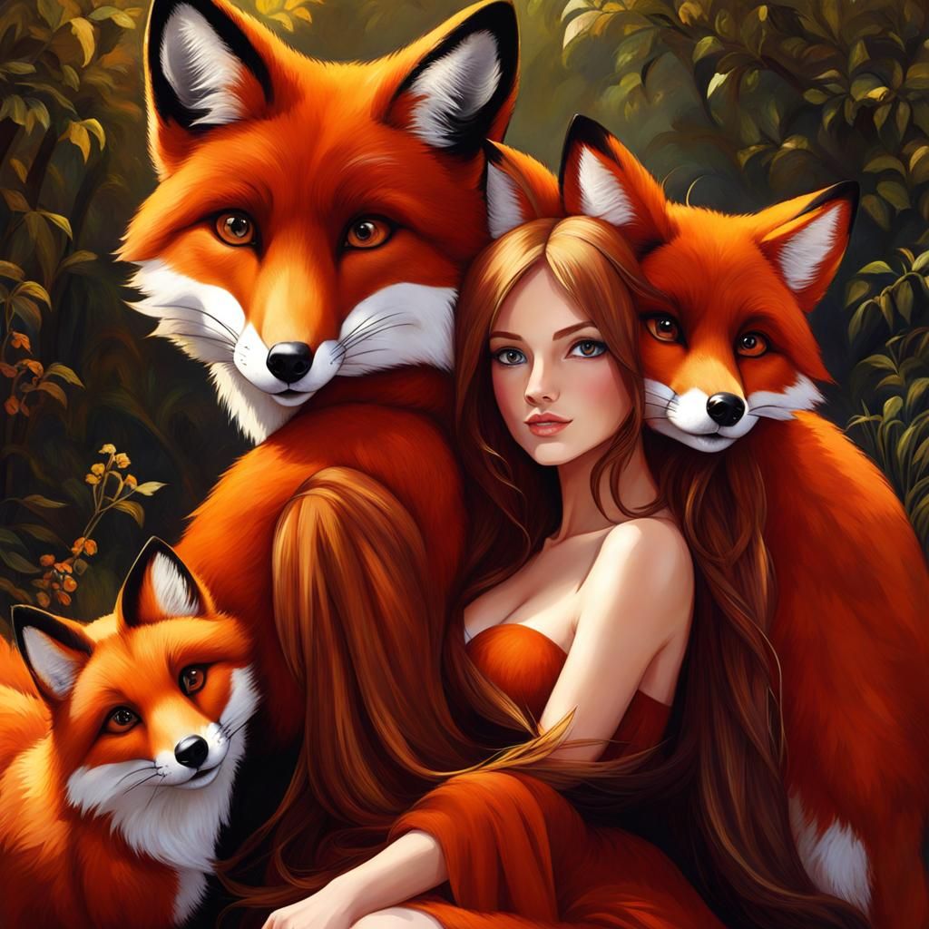 Ancient Girl with Foxes