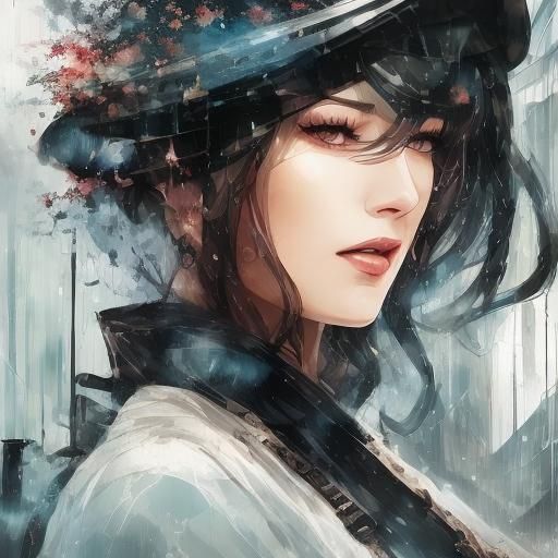 Double Exposure Portrait of Girl with Rain and Train