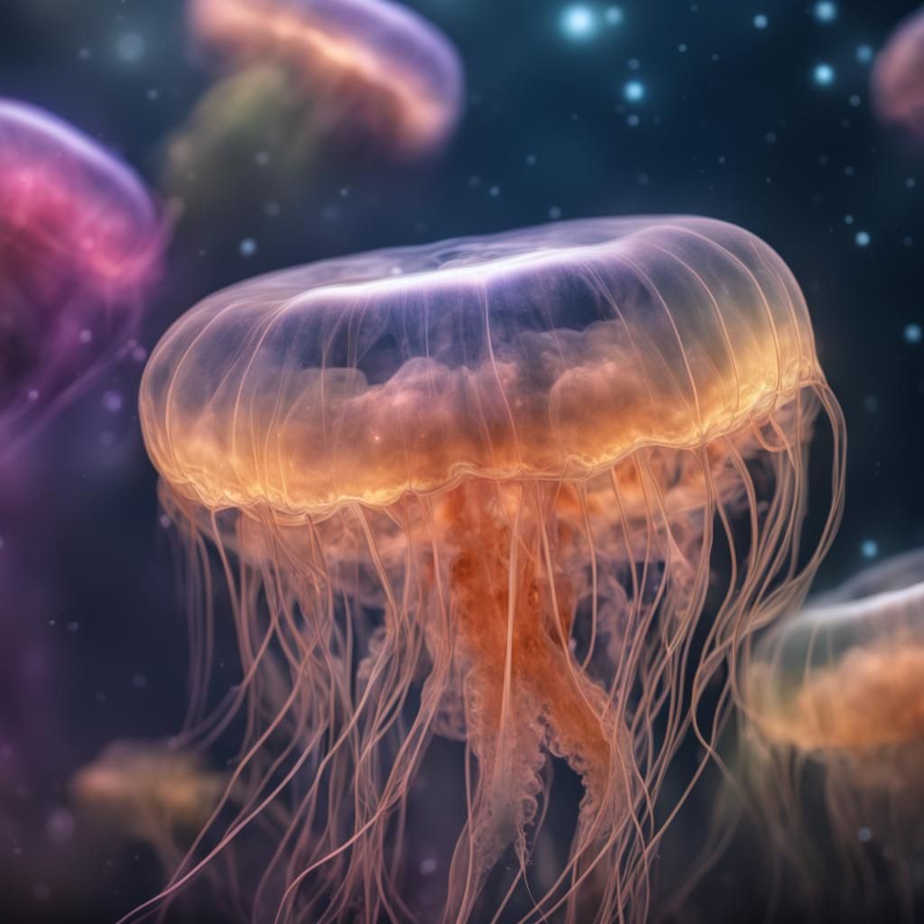 Translucent Jellyfish Drifting Through Outer Space