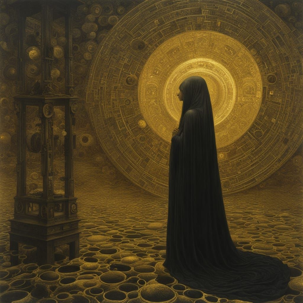 Golden Encephalogram in Dark Surrealist Art