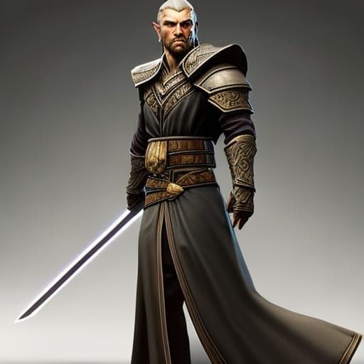 Half-Elf Jedi War Cleric in Dark Fantasy Style