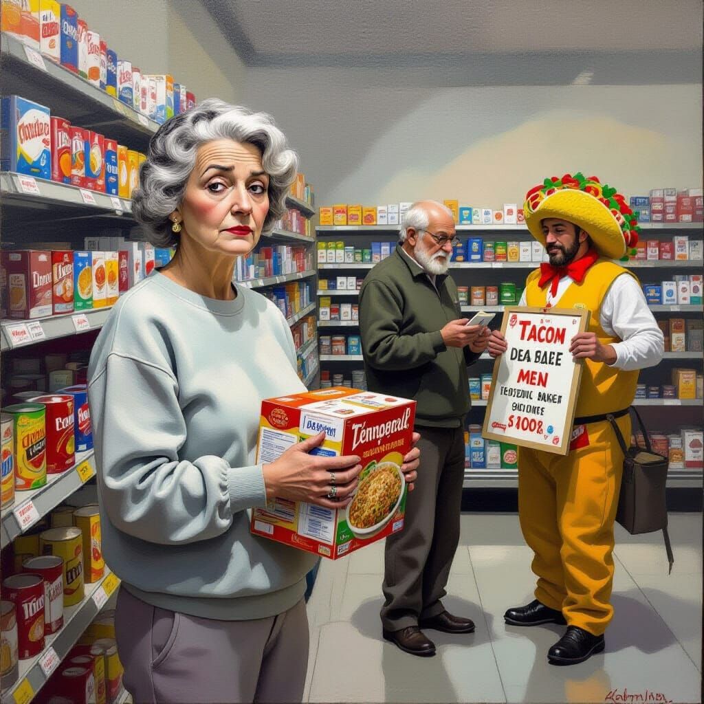 Supermarket Scene Inspired by Hopper and Beksiński