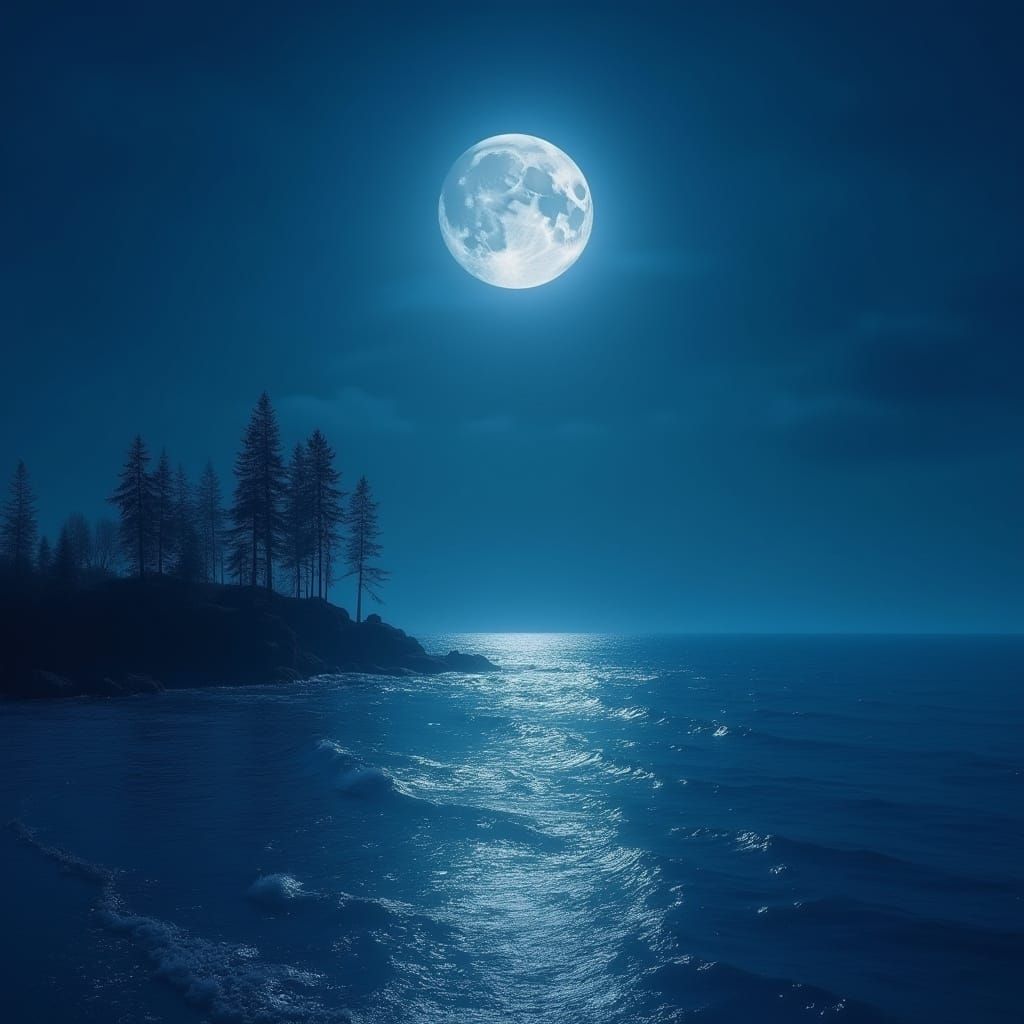 Nocturnal Oceanic Dreamscape in Royal Blue