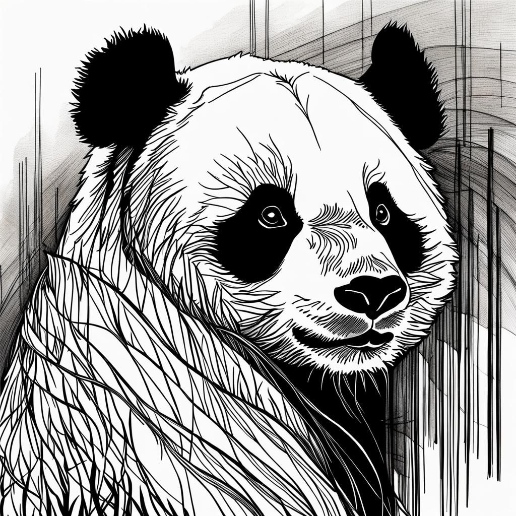 Panda Continuous Line Art in Sharpie Style