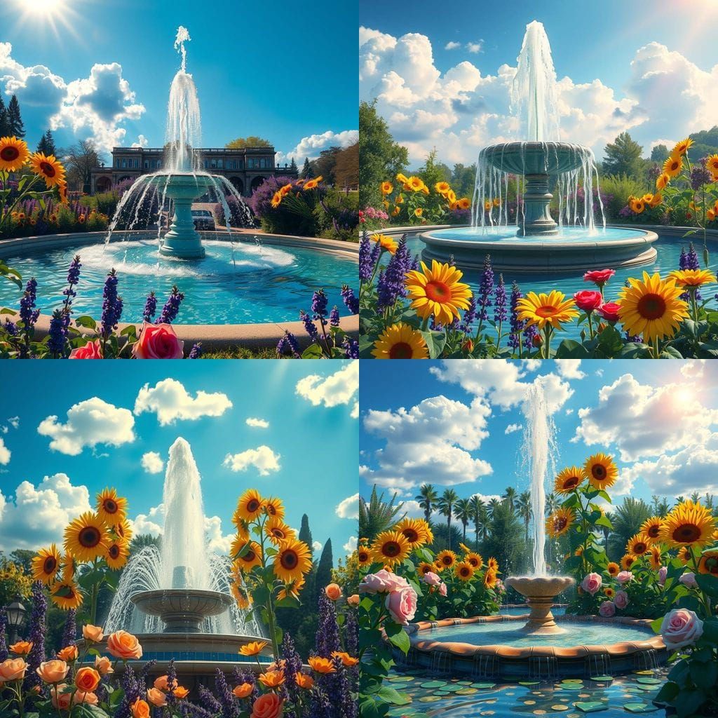 Impressionistic Fountain in Lush Garden