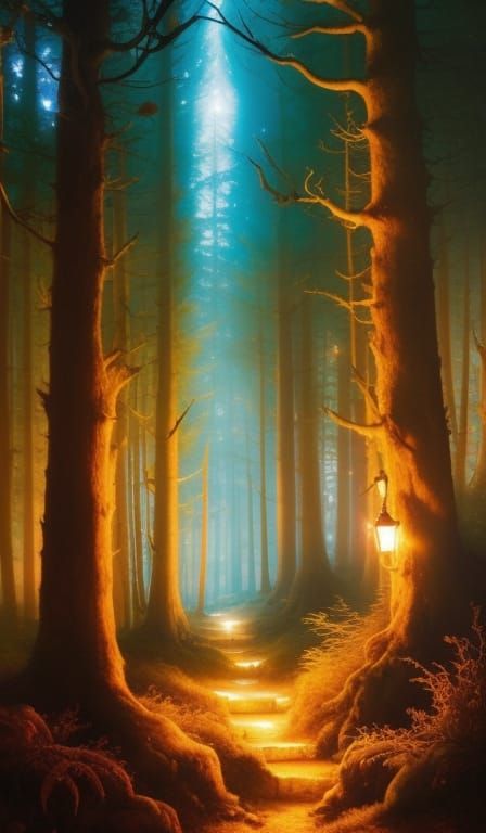 Enchanted Forest with Fairy Lights: Fantasy Art