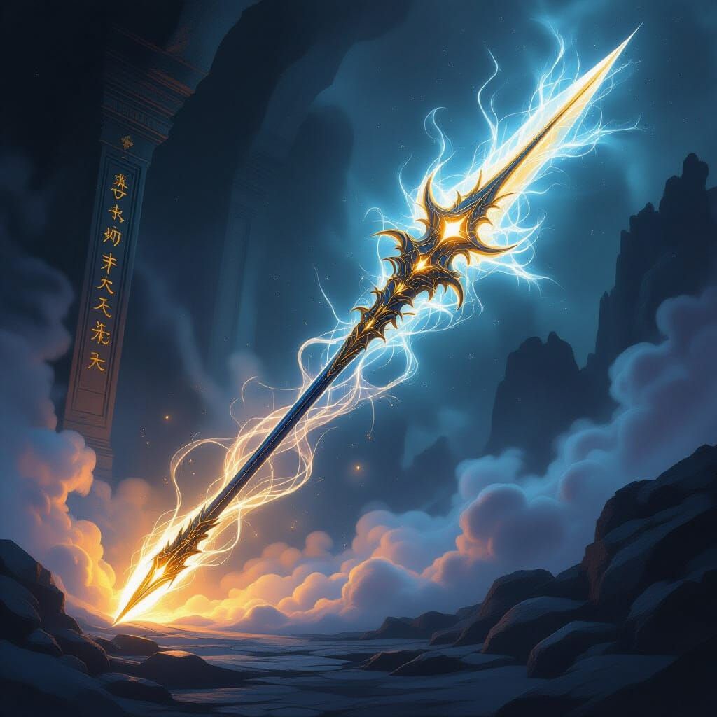 Legendary Spear of Ethereal Energy in Dark Fantasy Style