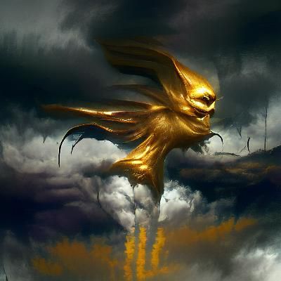 Majestic Golden Phoenix in Thunderous Sky