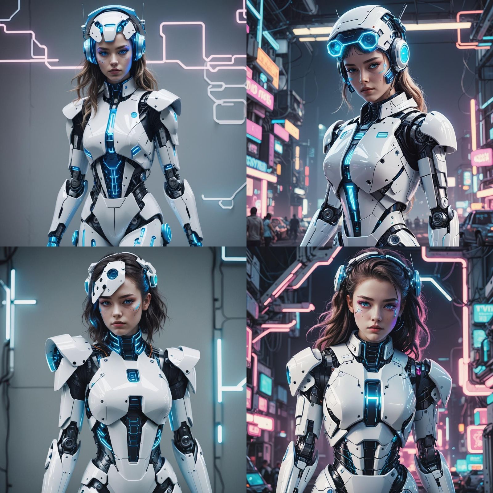 Futuristic Robot Teen Girl in Synthwave Neon Style