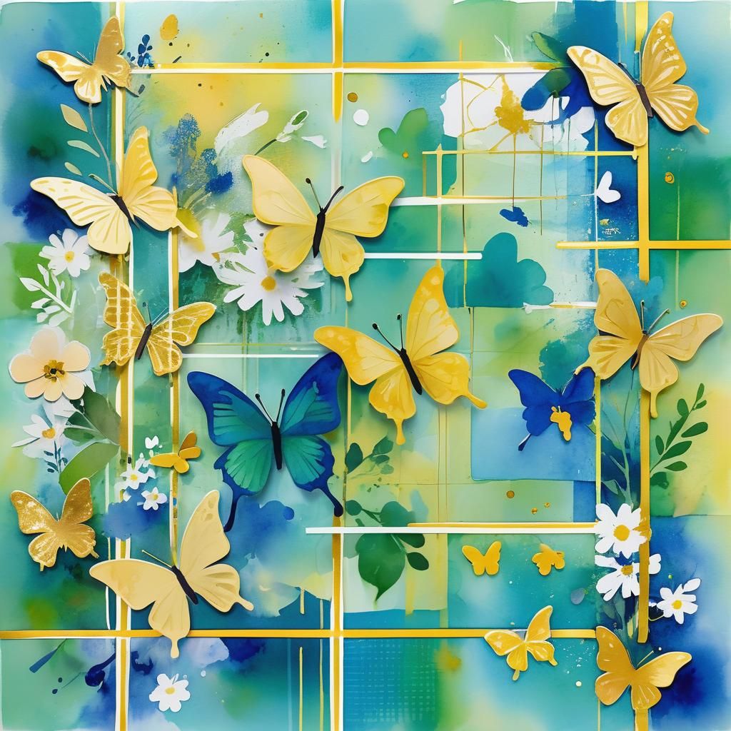 Whimsical Scrapbook Page with Butterflies in Watercolor Styl...