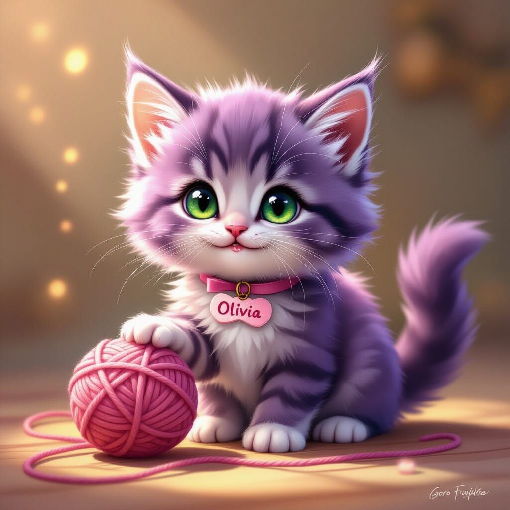 Cute Fluffy Purple Kitten "Olivia" Playing with Yarn