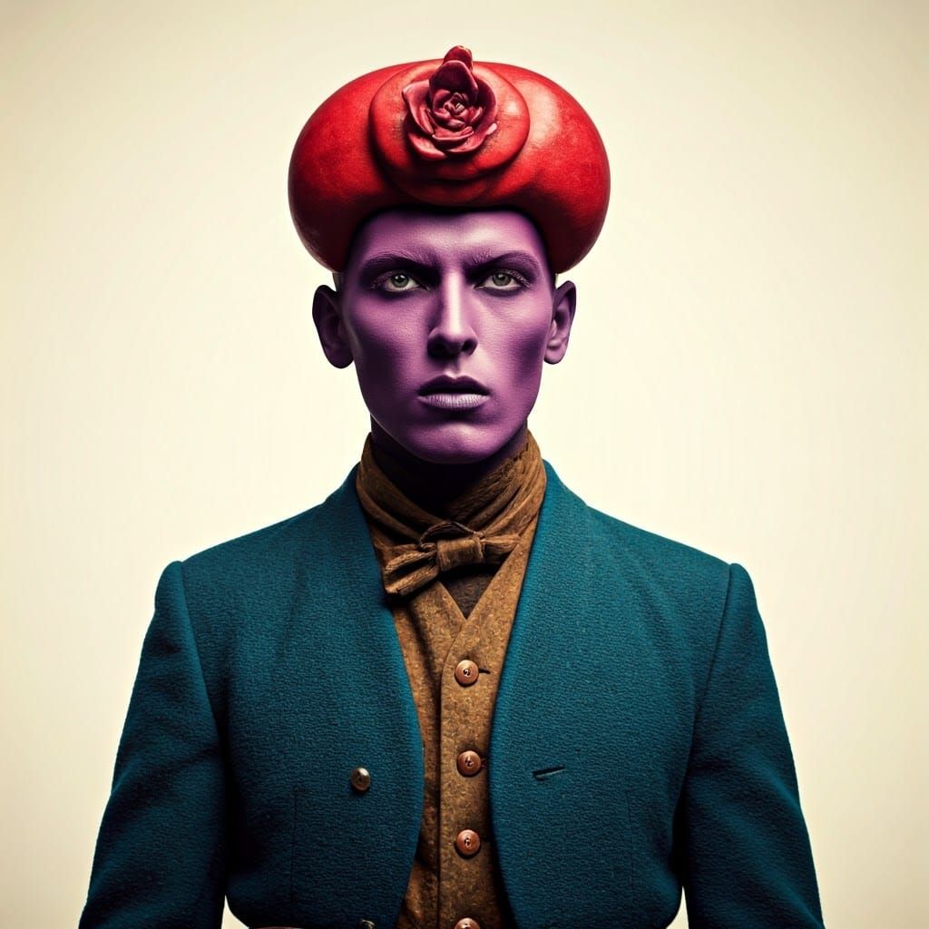 Surreal Pomegranate Portrait in Brutalist Style