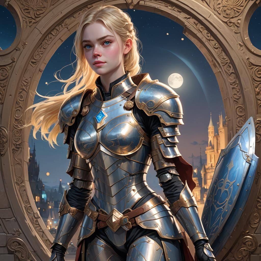 Armored Girl in Moonlight: Digital Art Portrait