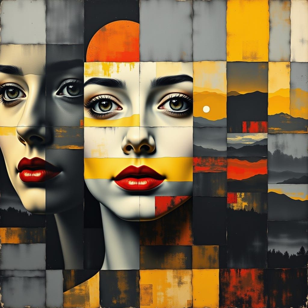 Mixed Media Portrait in Overlapping Panels Style