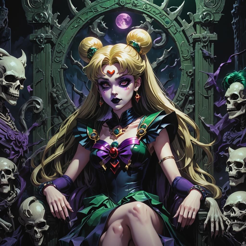 Vampire Sailor Moon on Bone Throne, Dark Fantasy Portrait