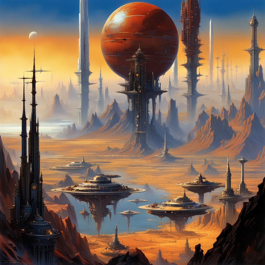 Steampunk City on Alien Planet in Digital Matte Painting