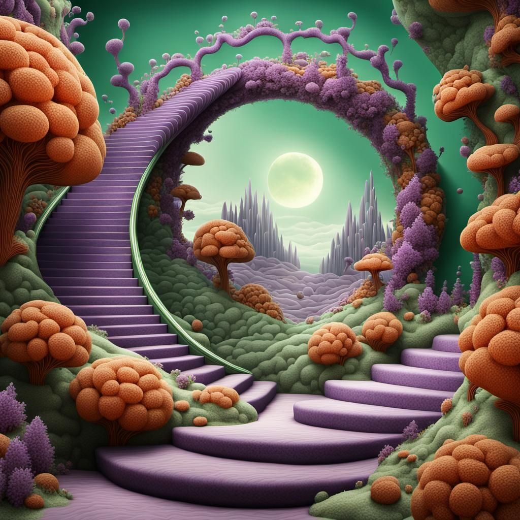 Biomorphic Fractal Landscape with Green Staircase
