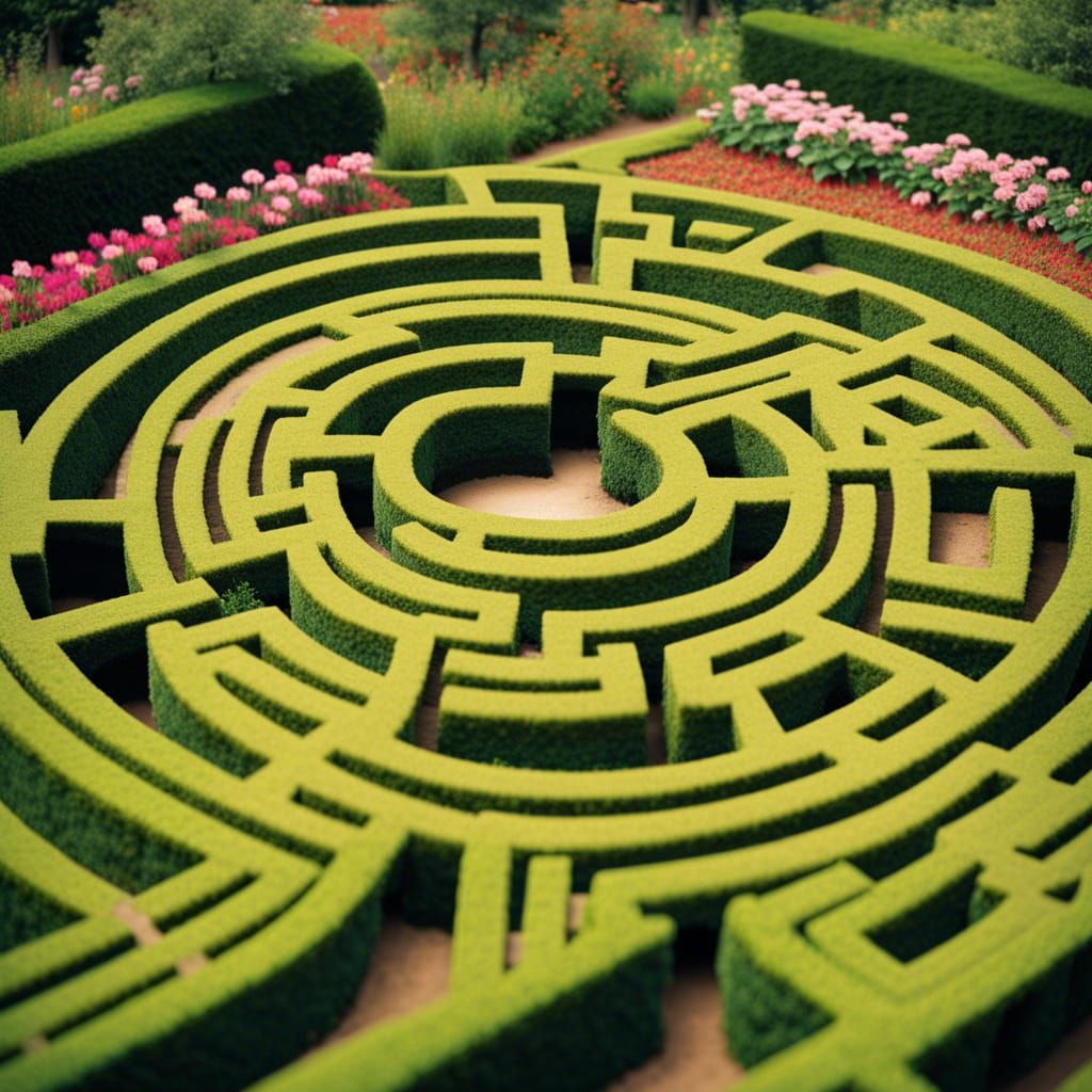 Maze in a Vibrant Flower Garden