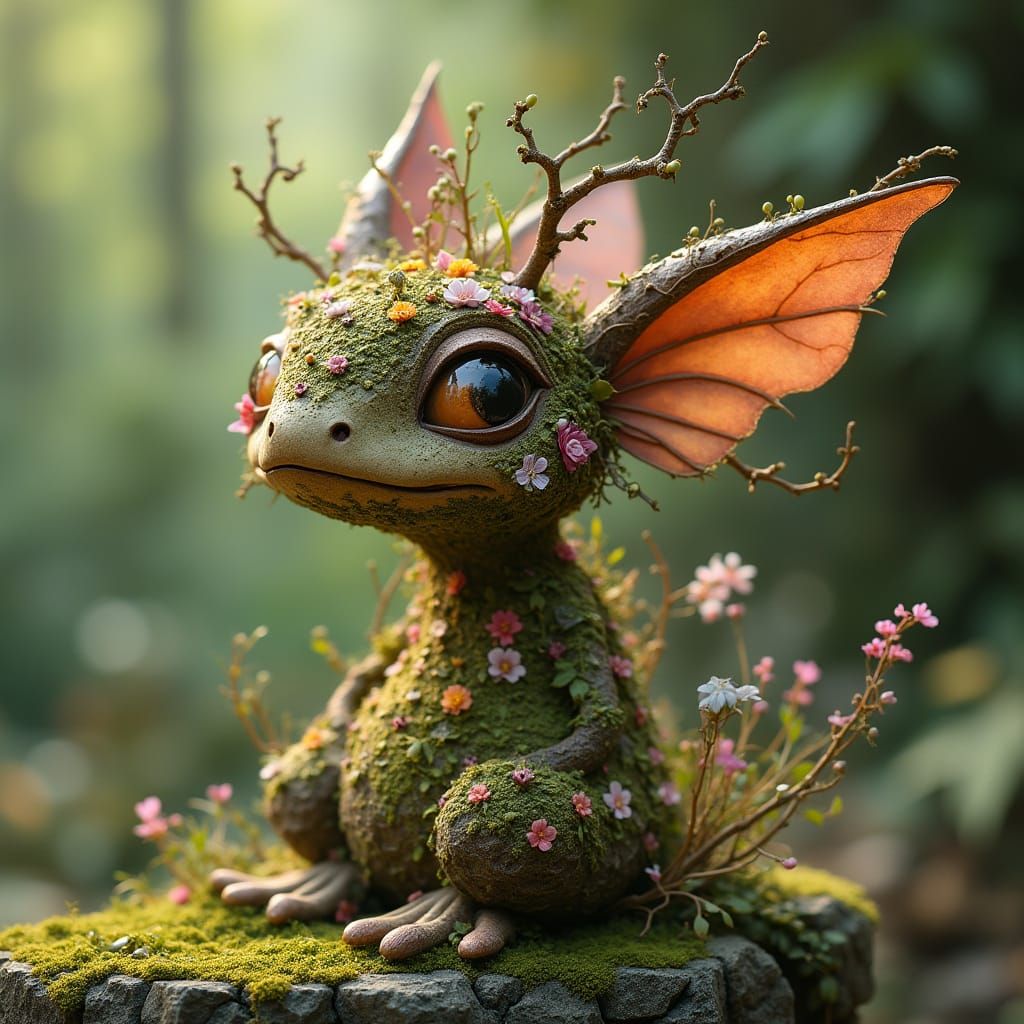 Whimsical Forest Sprite Made of Flowers and Vines
