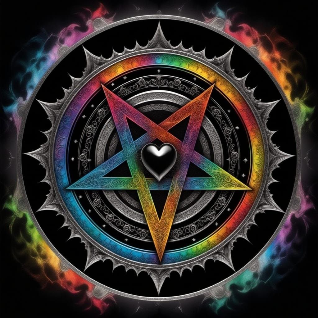 Gothic Black Heart with Rainbow Pentacle
