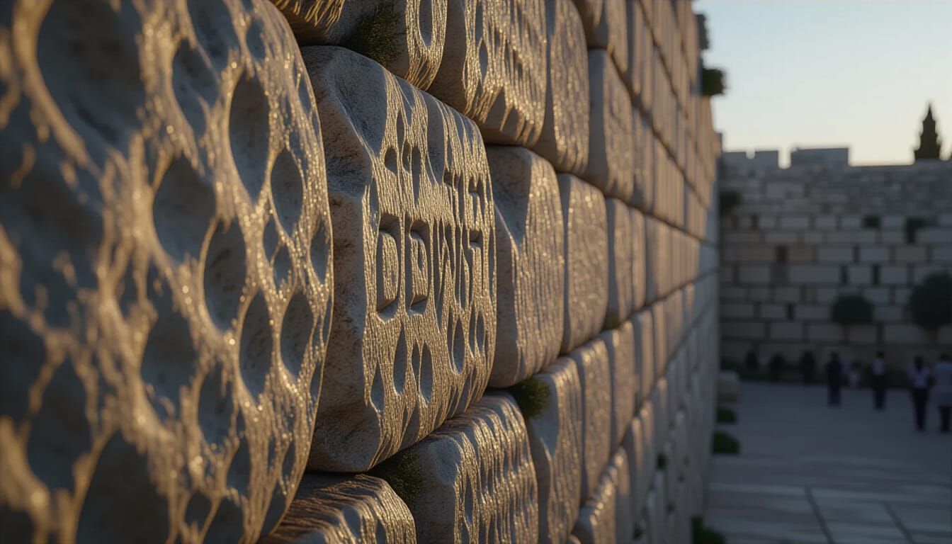 Weathered Western Wall Stones in Mournful Twilight