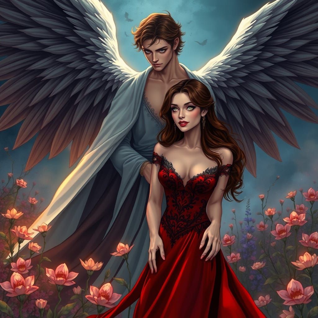 Ethereal Vampire Goddess Amidst Midnight Bloom