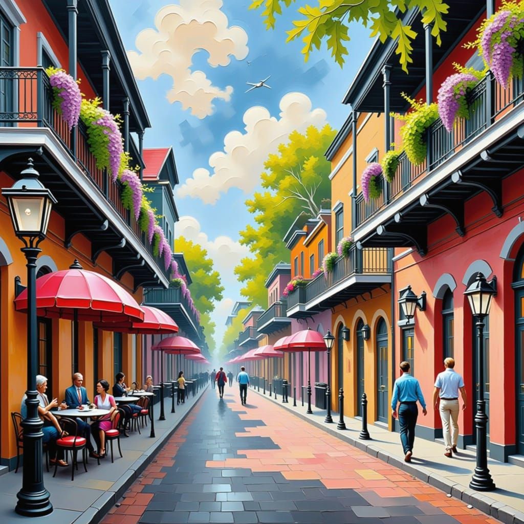 Vibrant French Quarter Morning in Impasto Style