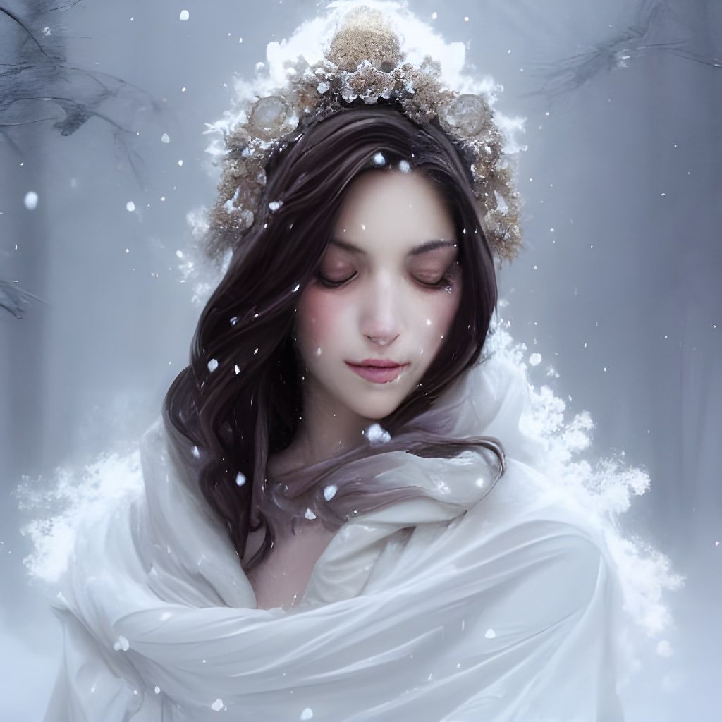 Snowy Bride Portrait in Hyperrealistic Digital Art