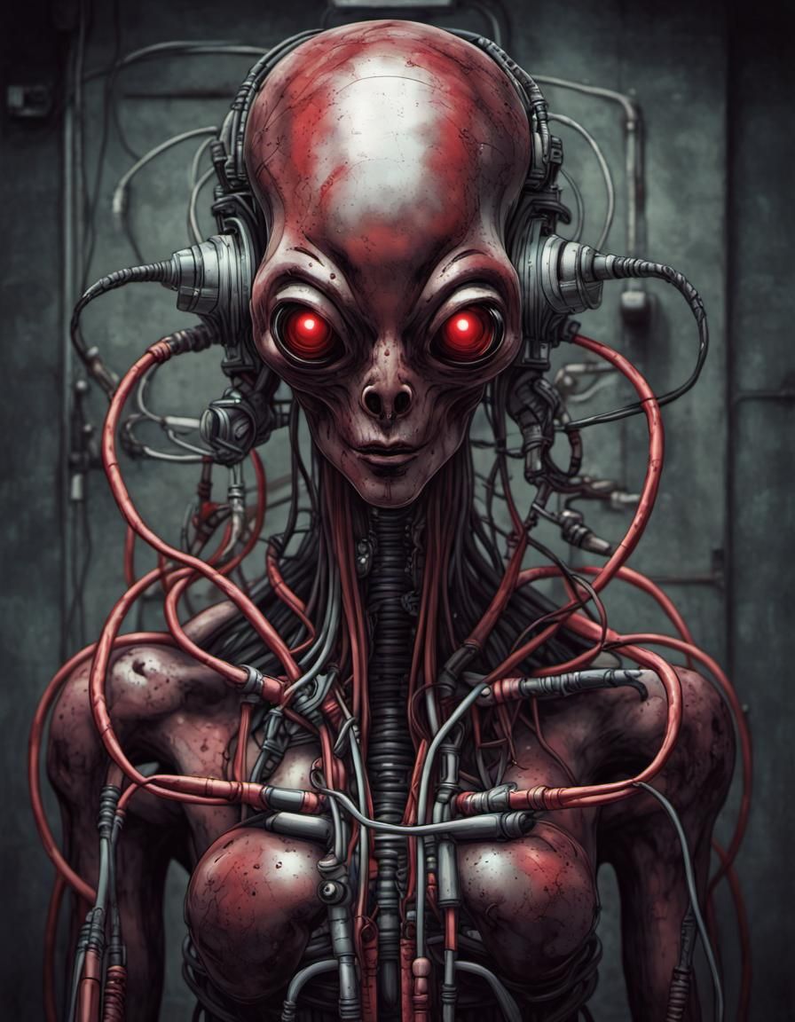 Evil Alien AI Machine in Retro Sci-Fi Style