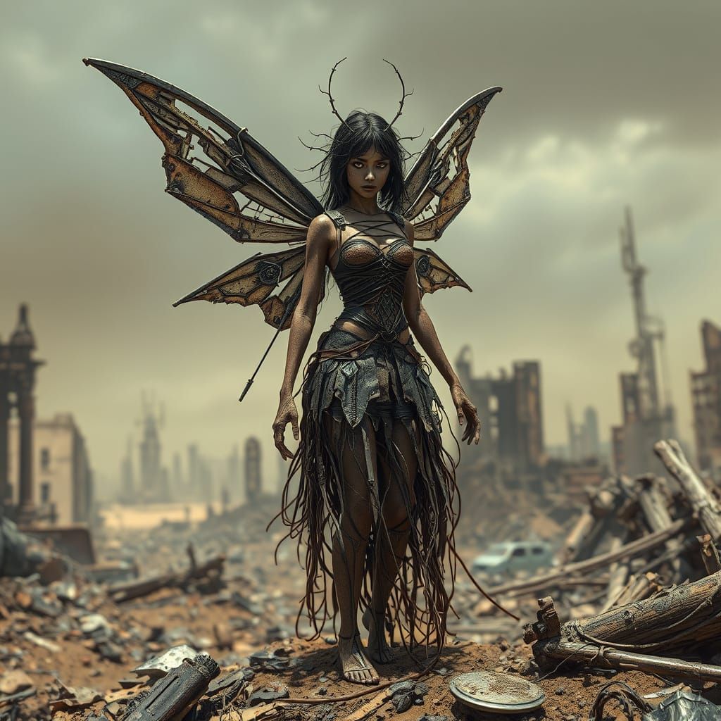 Post-Apocalyptic Fairy in Wasteland Ruins