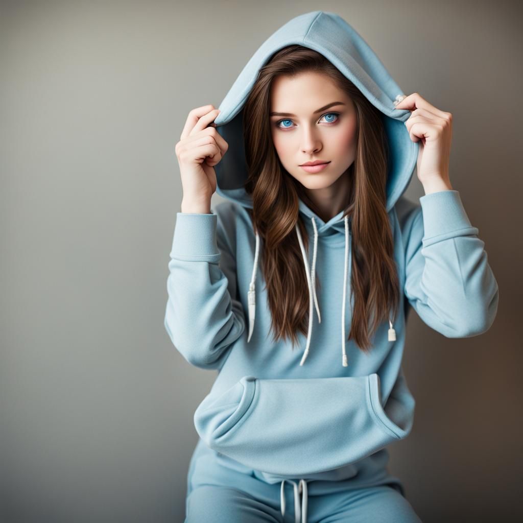 Cute Teen Girl with Hoodie and Bell Bottoms