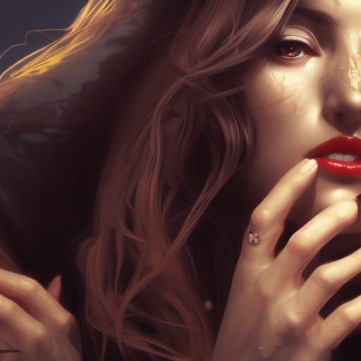 Gorgeous Vampire Woman Portrait in Hyperdetailed Style