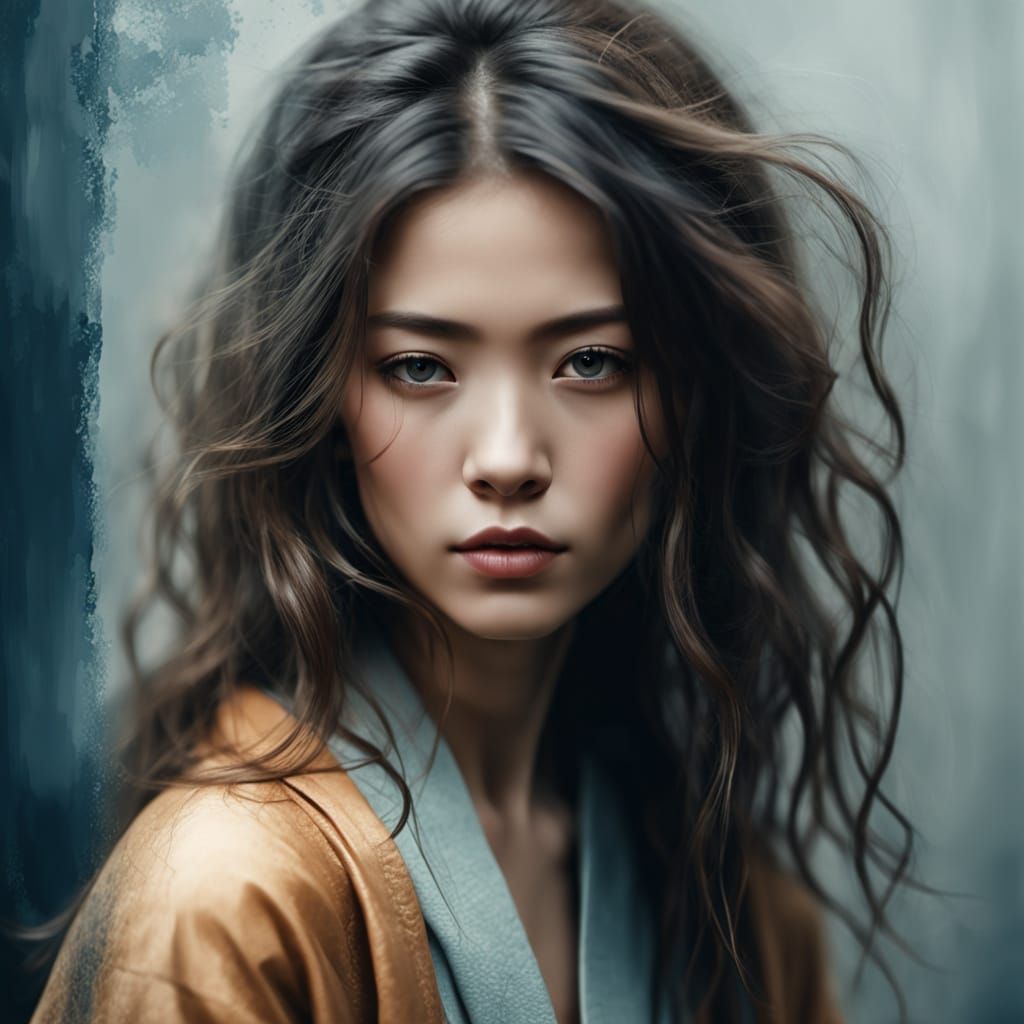 Asian-Inspired Woman in Kimono: Digital Illustration