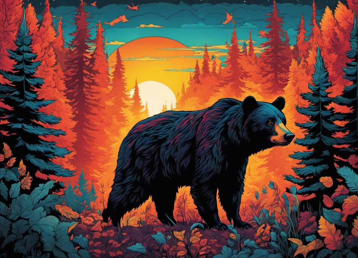 Black Bear Portrait in Dreamy Comicbook Style
