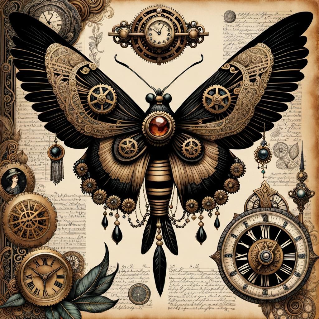 Beautiful Vintage Steampunk Flapper Illustration