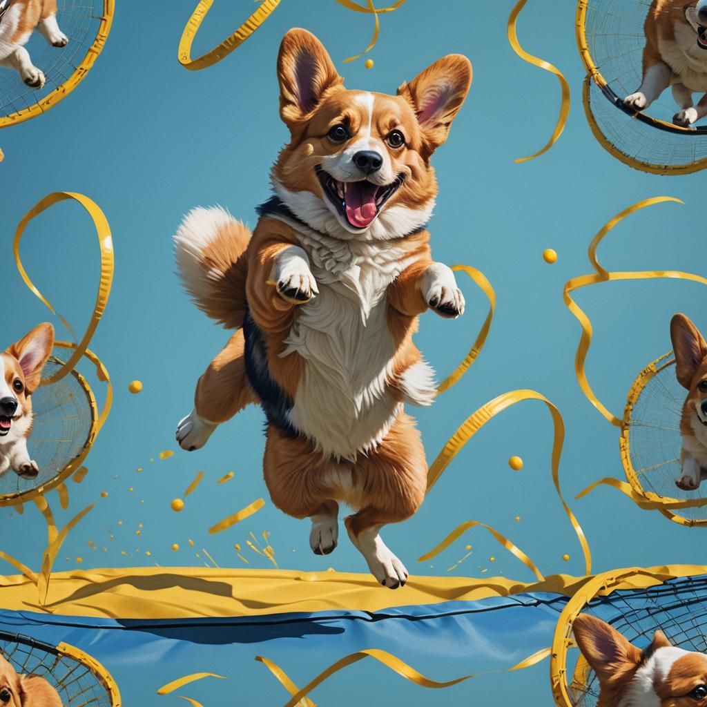 Joyful Corgi Bouncing: Hyperrealistic Splash Art