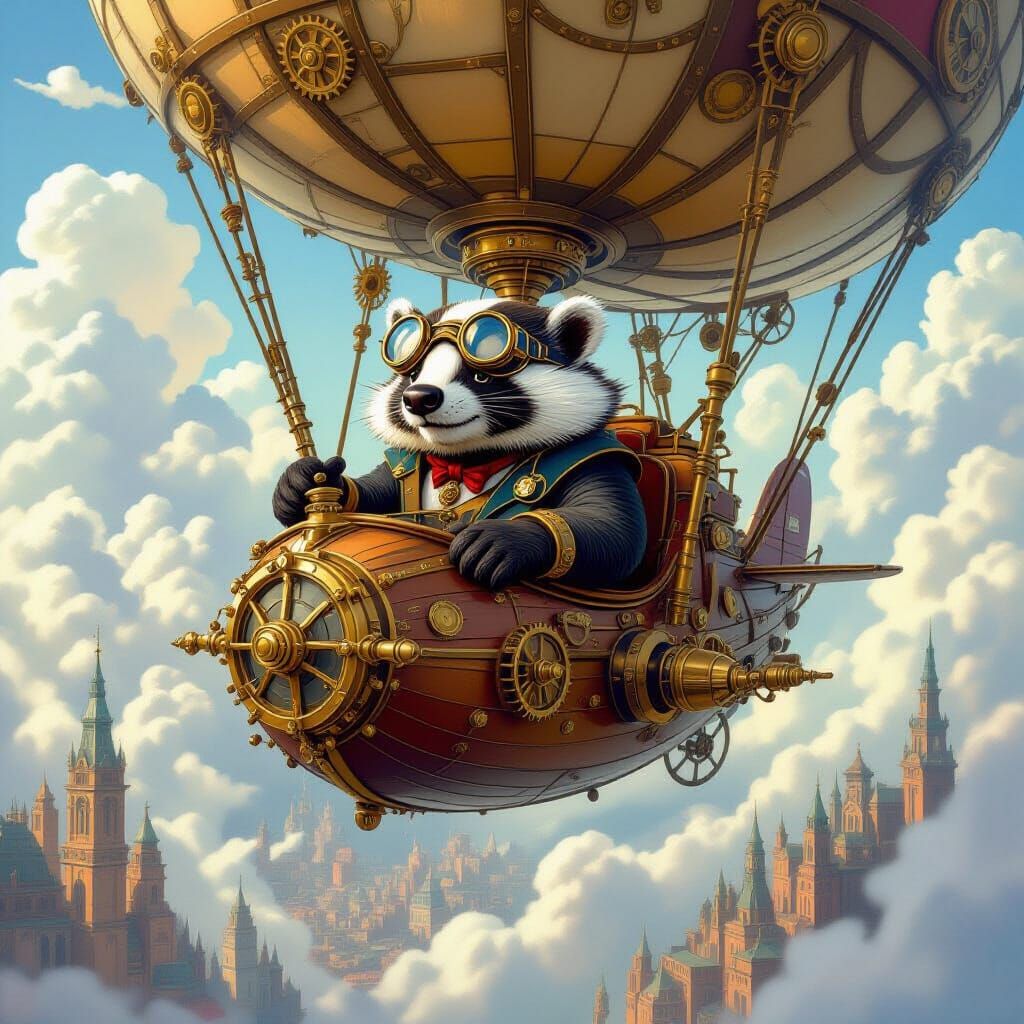 Steampunk Badger Captain in Clockwork Sky