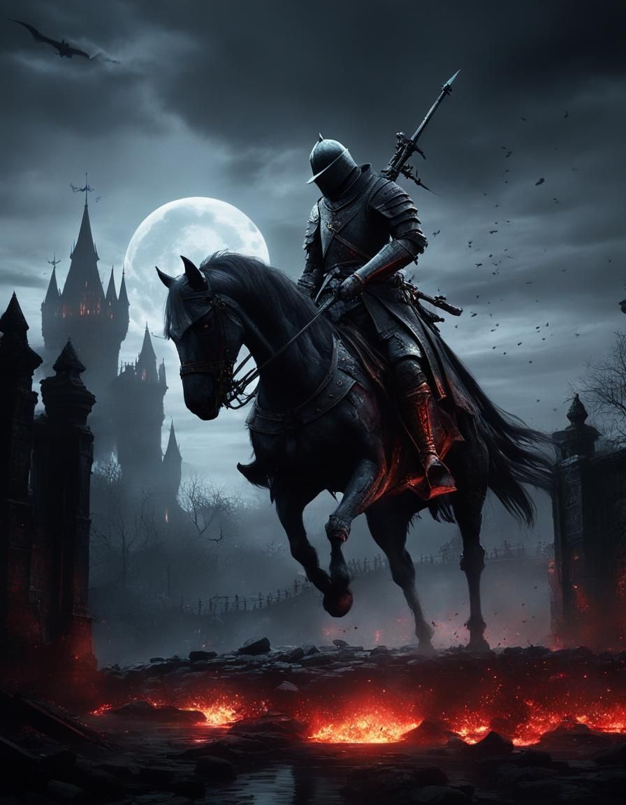 Epic Knight Battle on Dark Moonlit Bridge