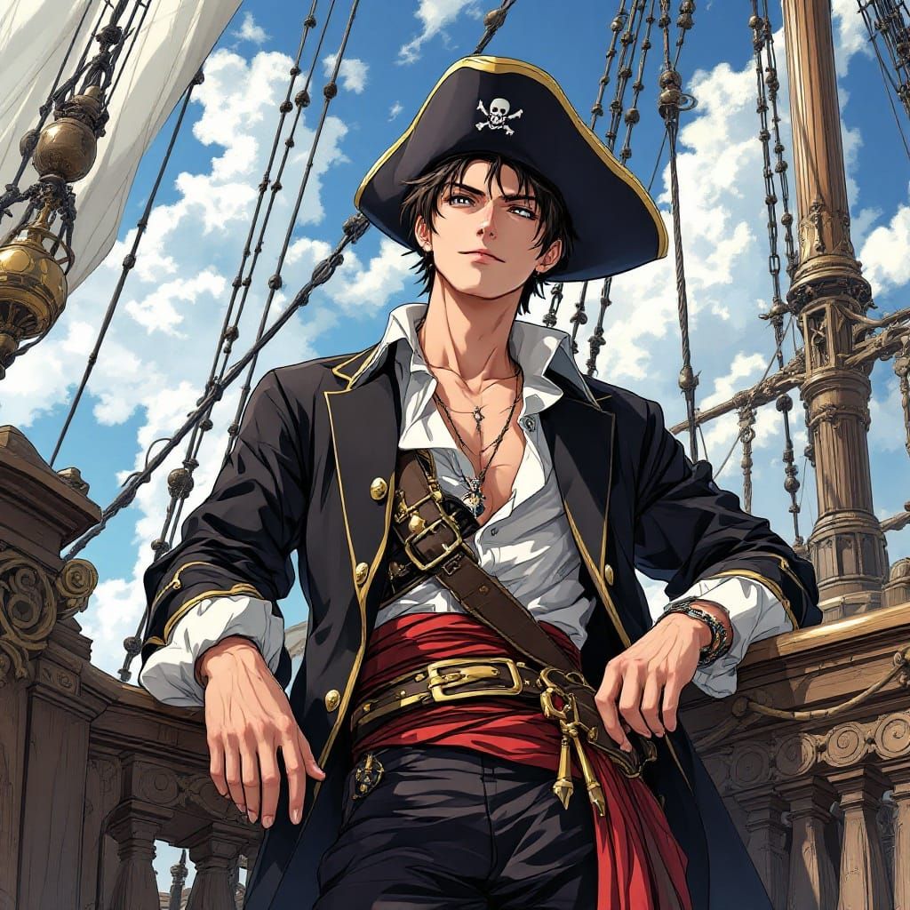 Anime Bishonen Pirate on a Ship