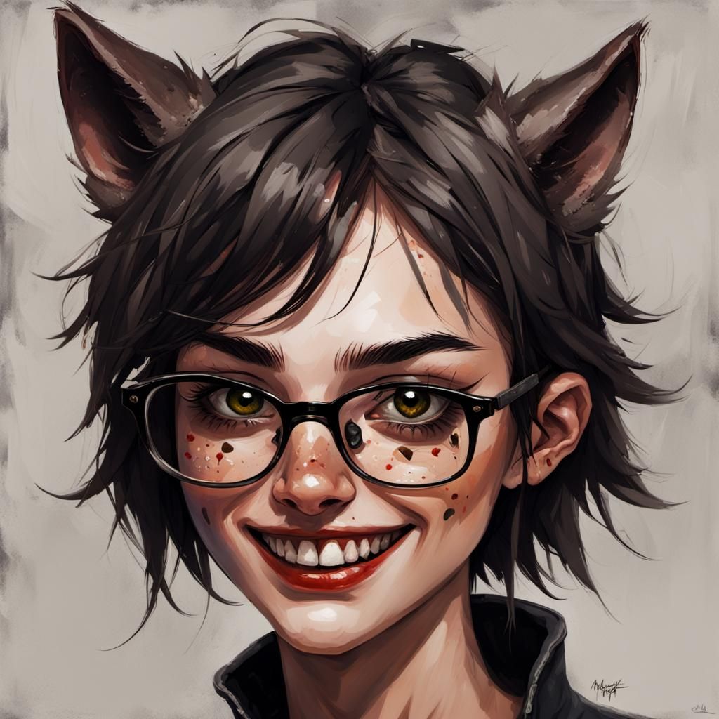 Evil Wolf-Cut Girl: Gothic Impressionist Masterpiece