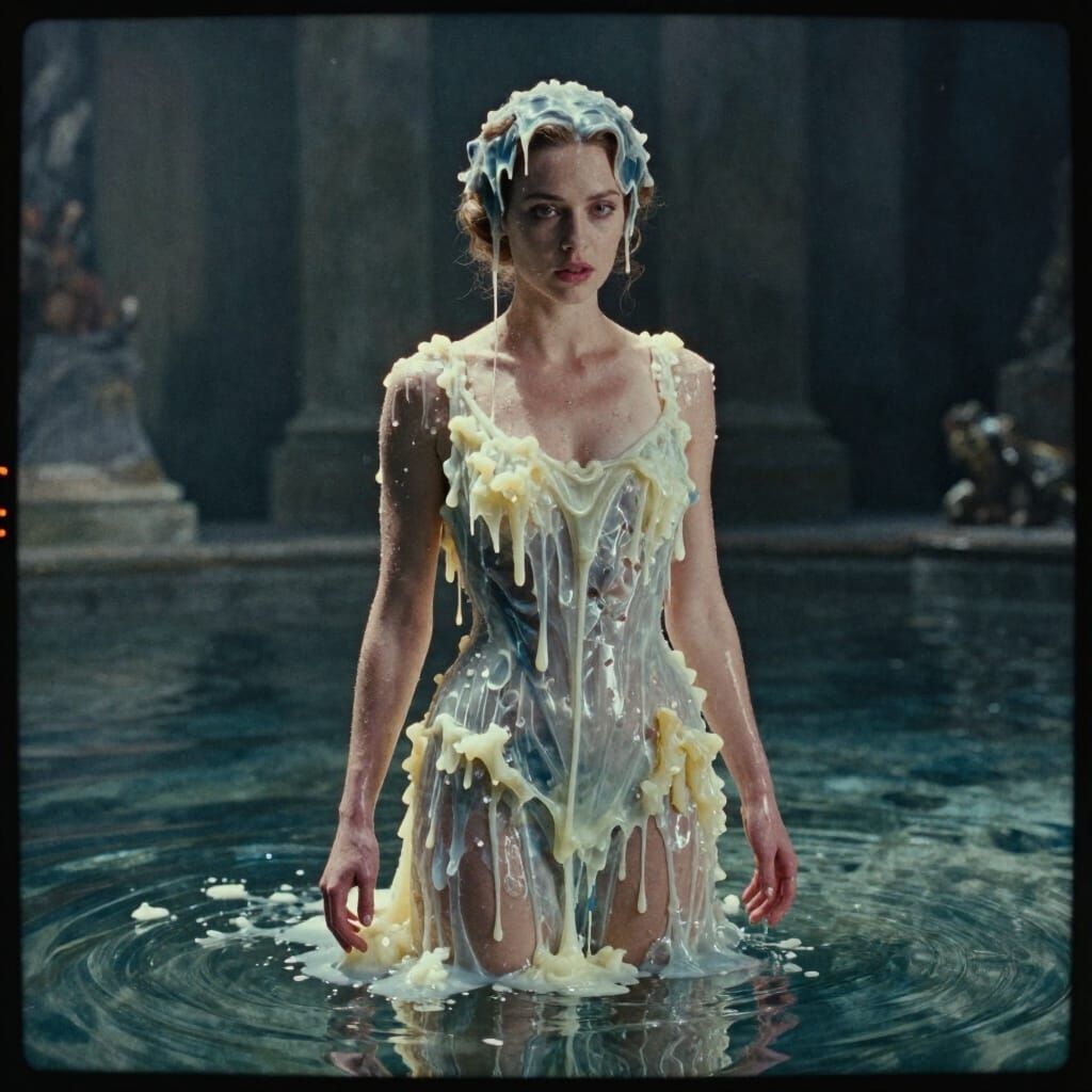 Glass Woman in Melted Candlewax Dress Watercolor Style