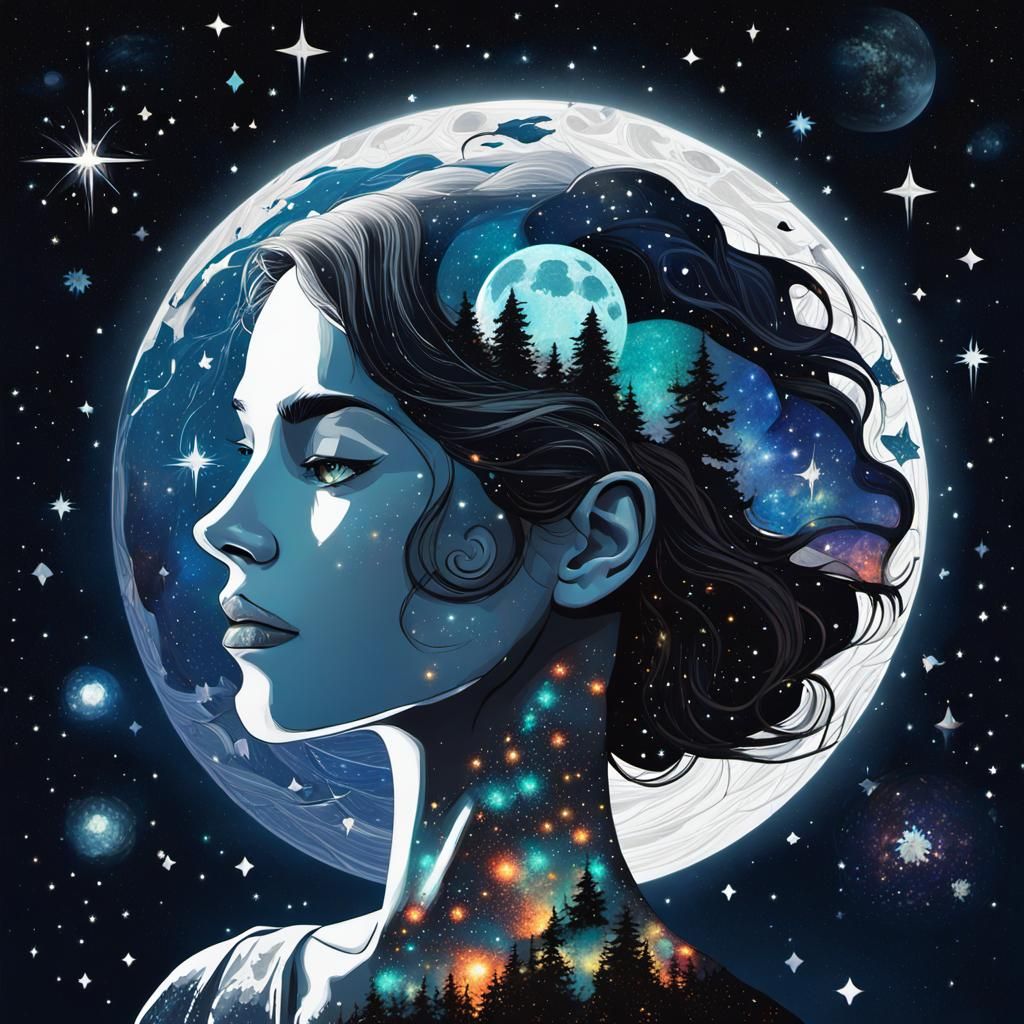 Glowing Mind in Starry Universe: Surreal Illustration