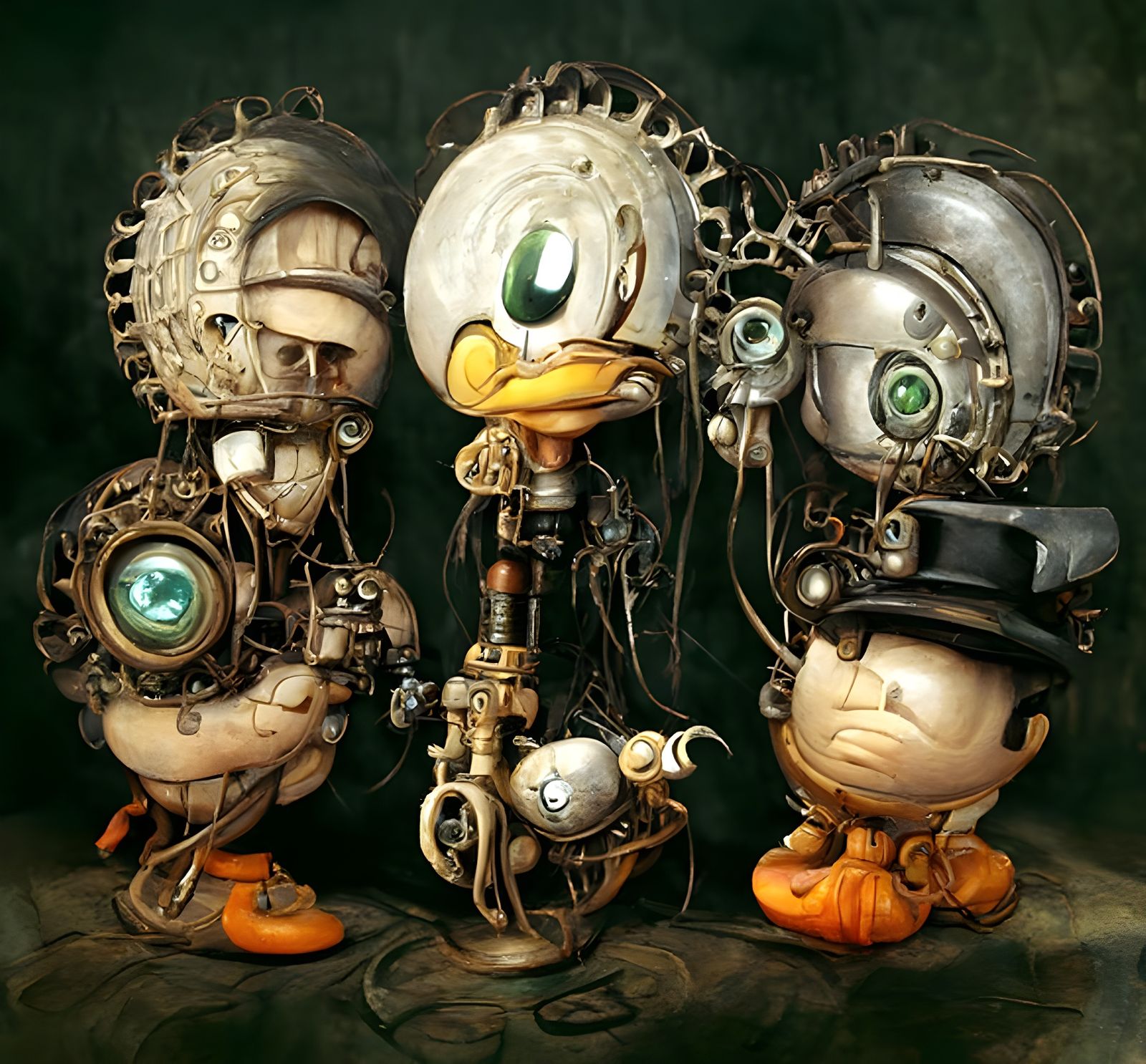 Steampunk Eldritch Biomechanical Huey, Dewey, and Louie